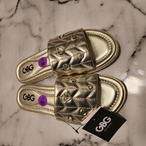 GBG Gold Quilted Slide Sandals